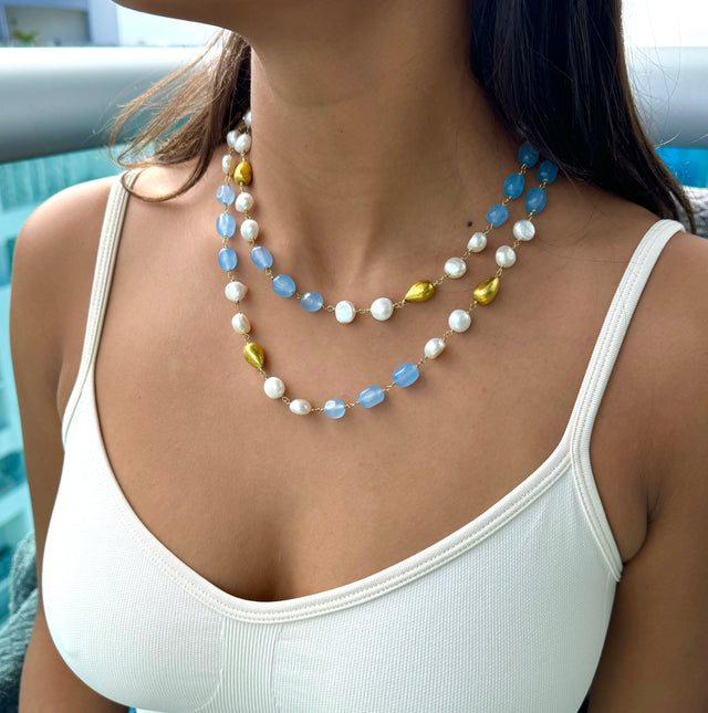 Freshwater pearl jade  double strand necklace