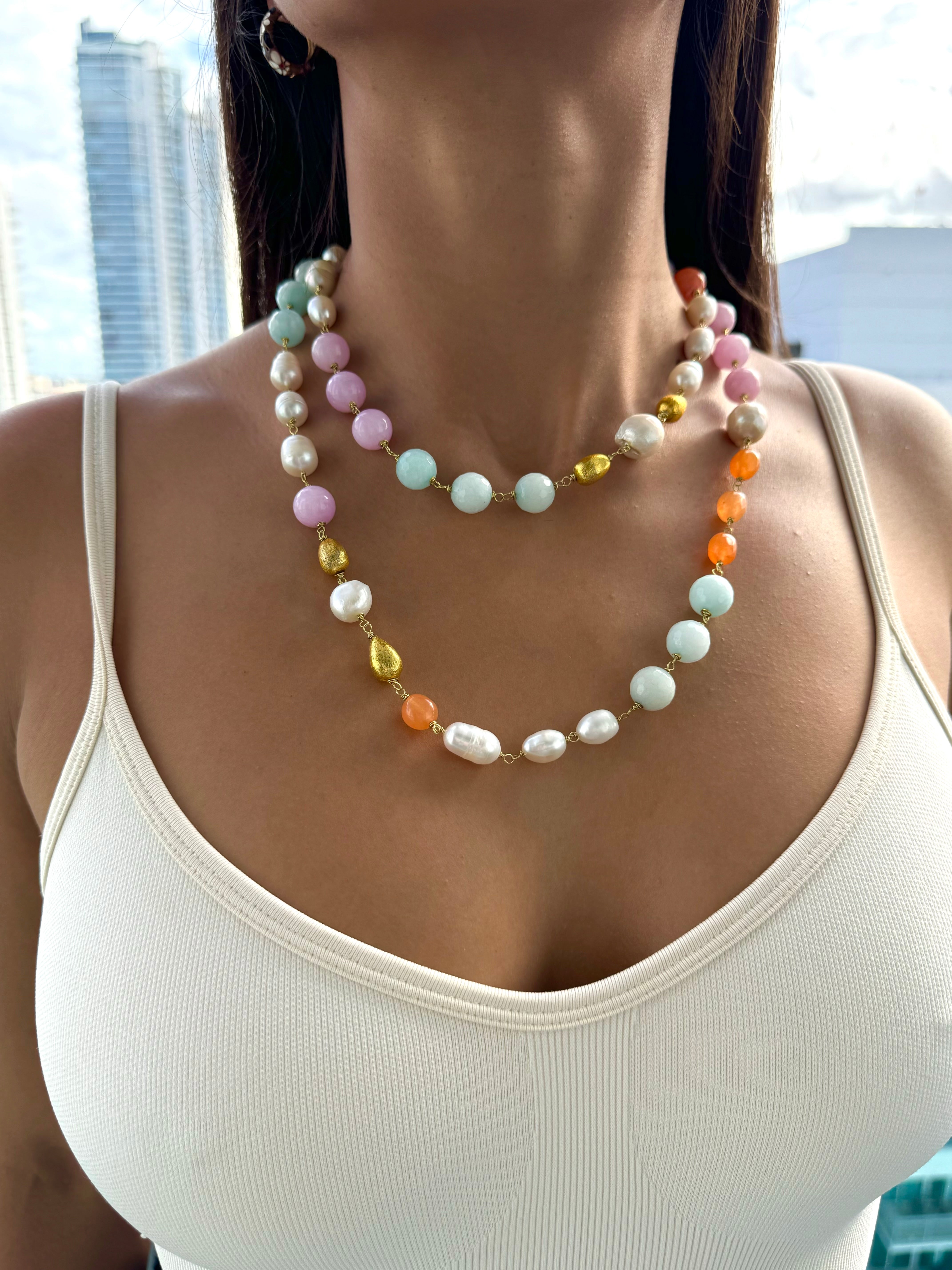 Double strand multi colored necklace