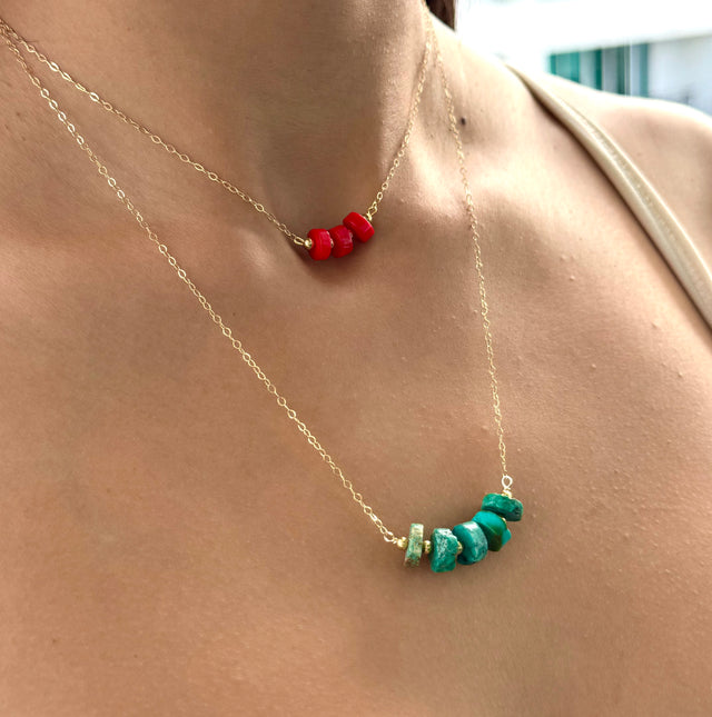 14k gold filled turquoise coral layered necklaces