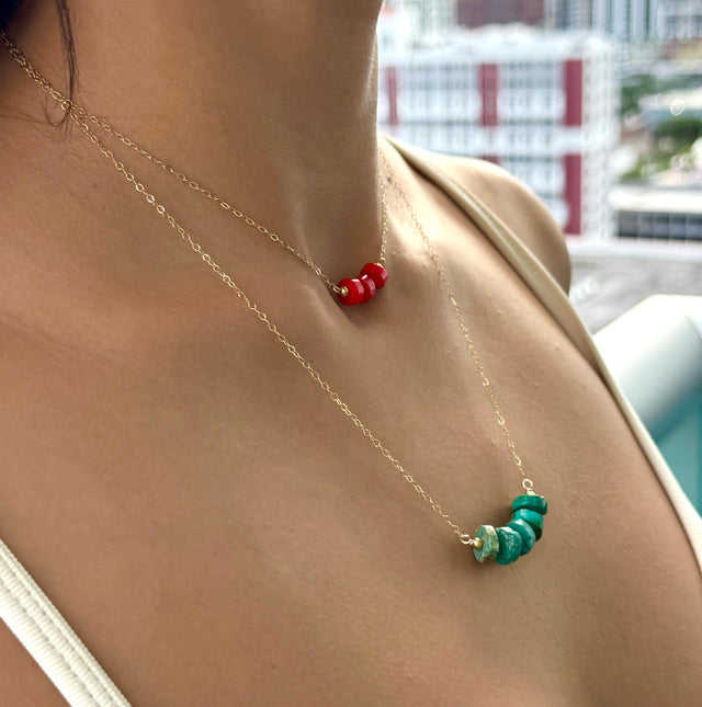 14k gold filled turquoise coral layered necklaces