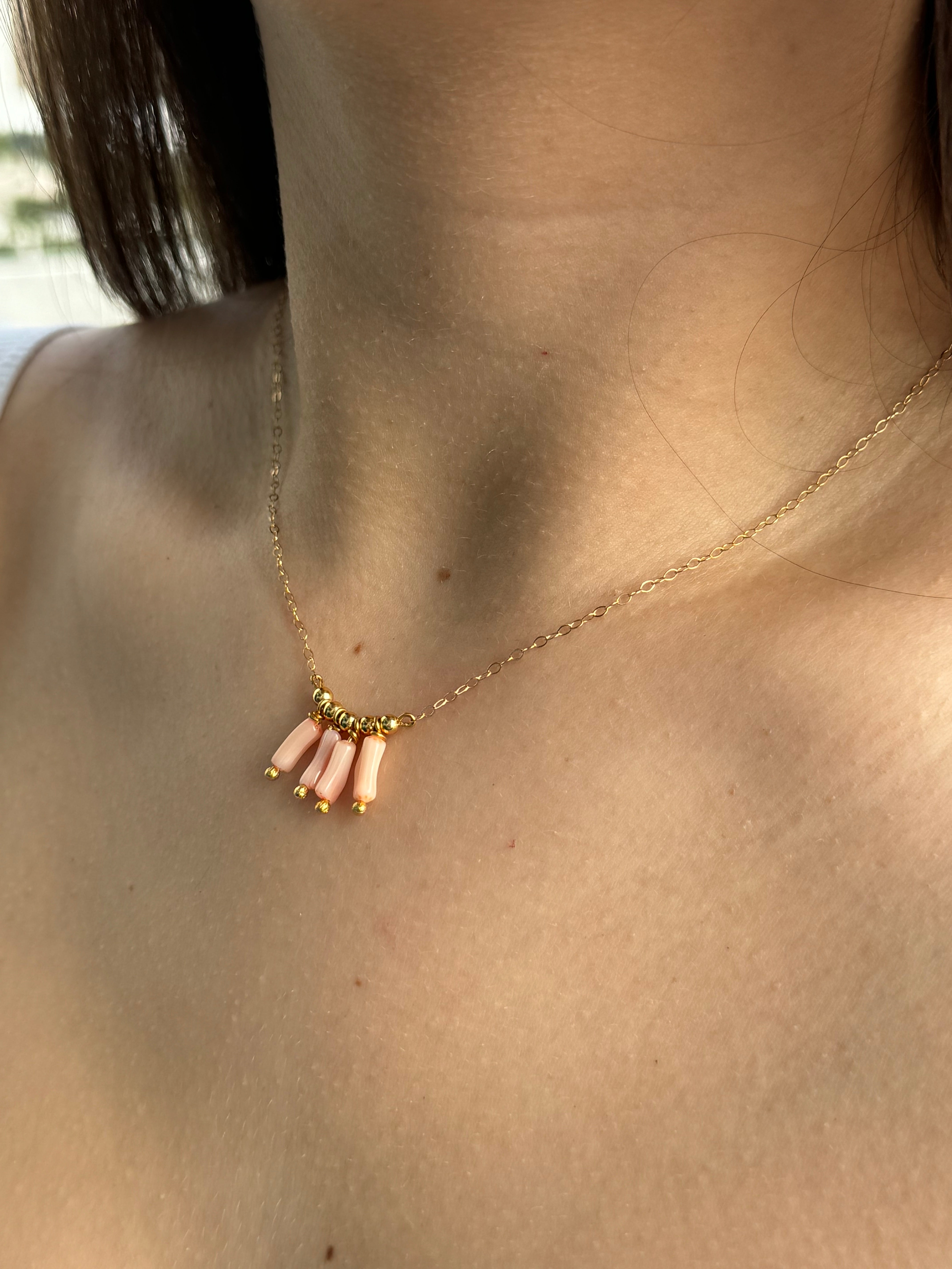 14k gold fill coral minimalist choker  necklace