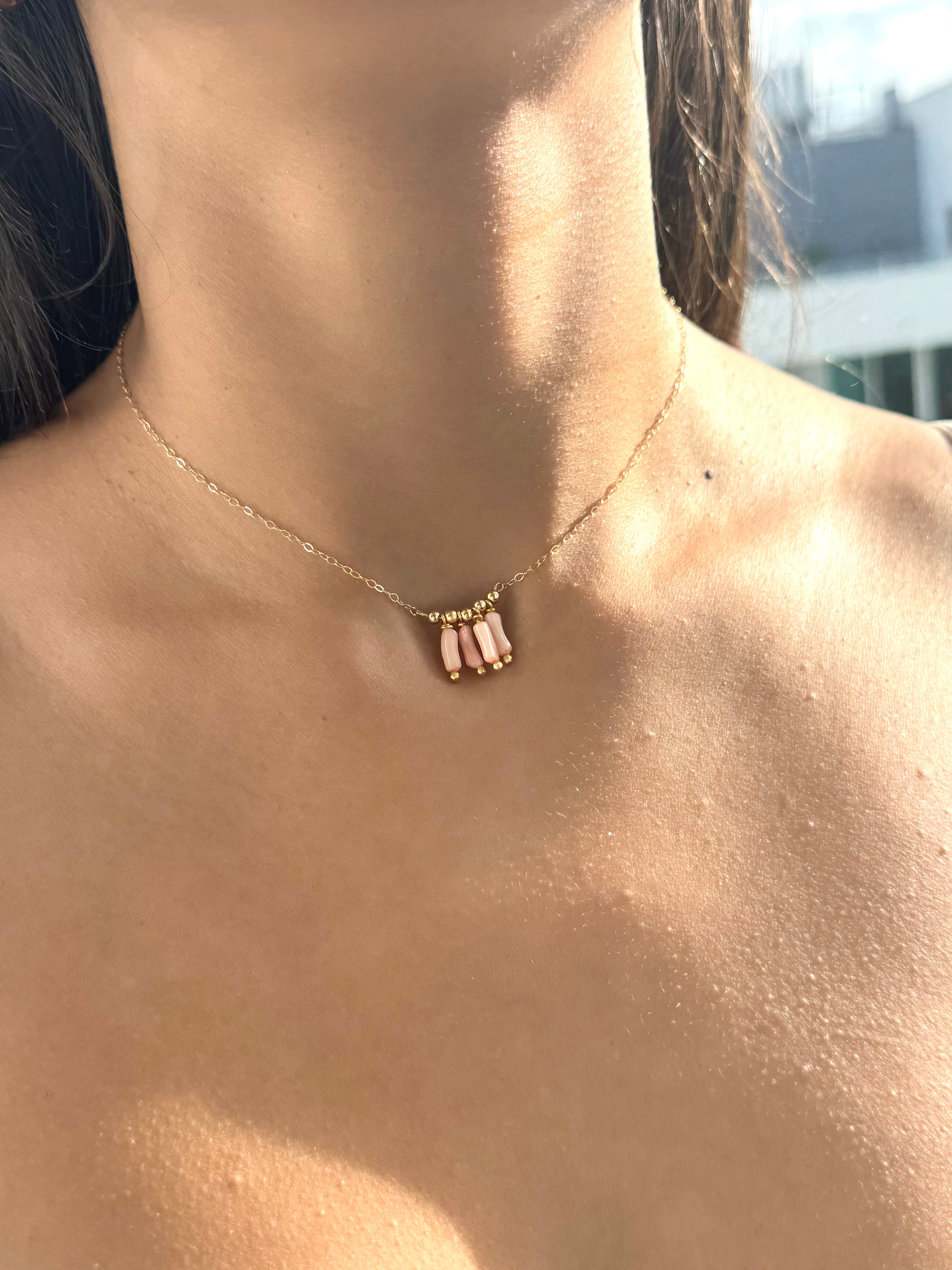 14k gold fill coral minimalist choker  necklace