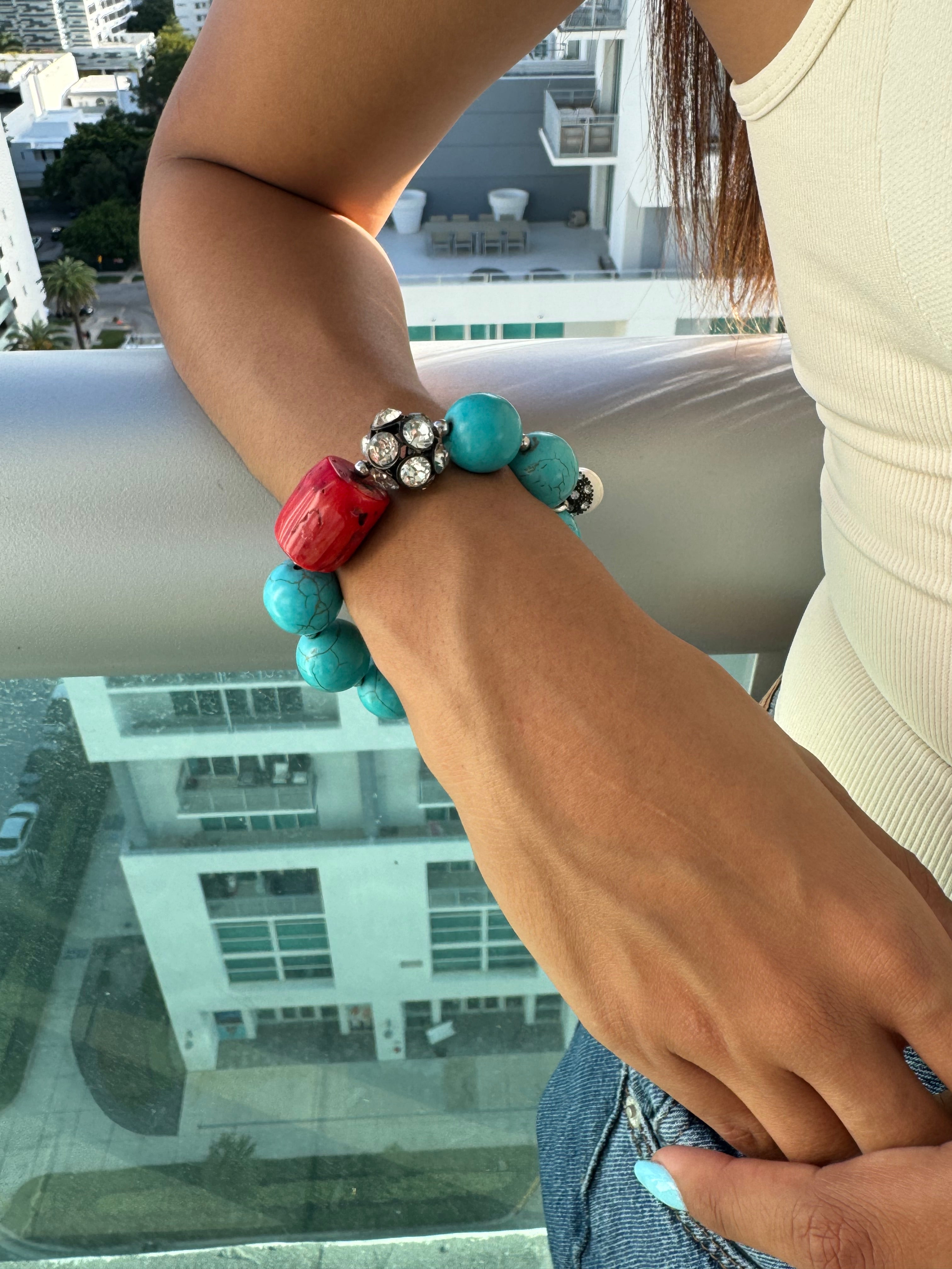 Turquoise / coral  stretch bracelet