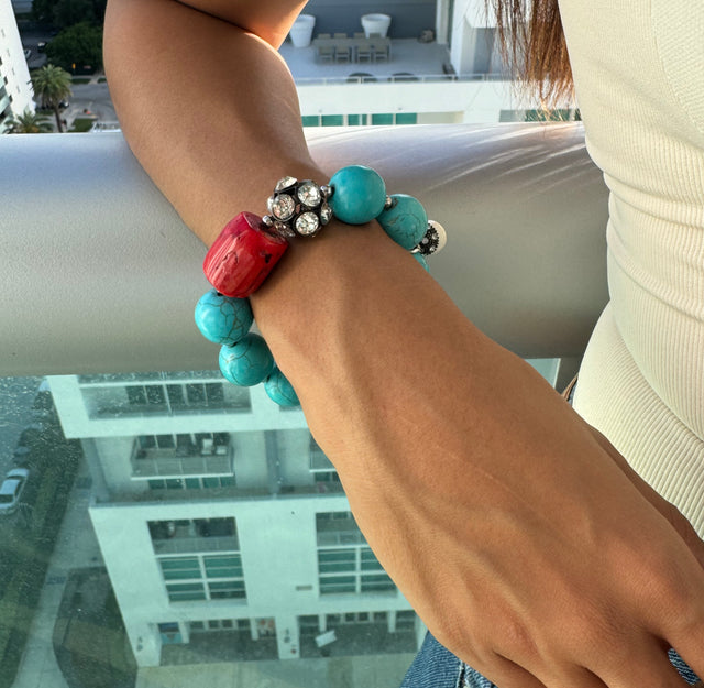 Turquoise / coral  stretch bracelet