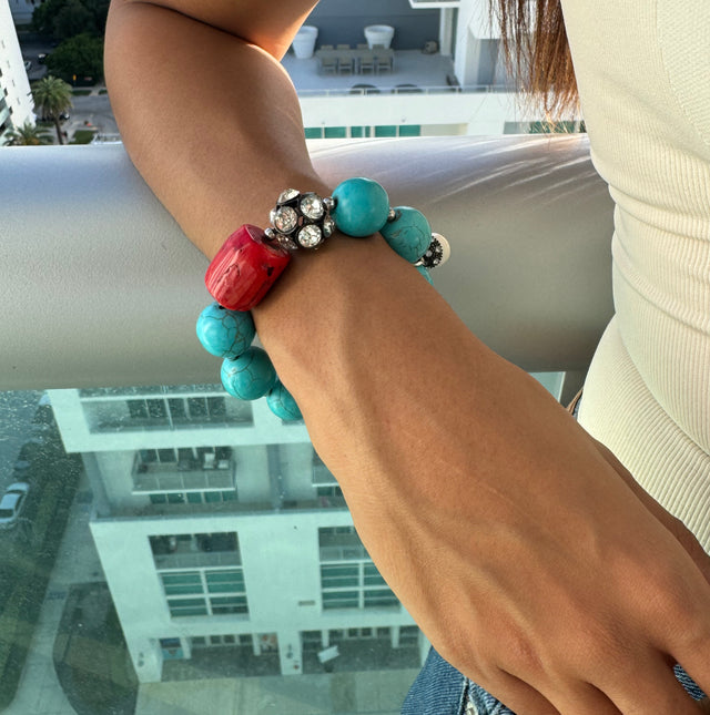 Turquoise / coral  stretch bracelet